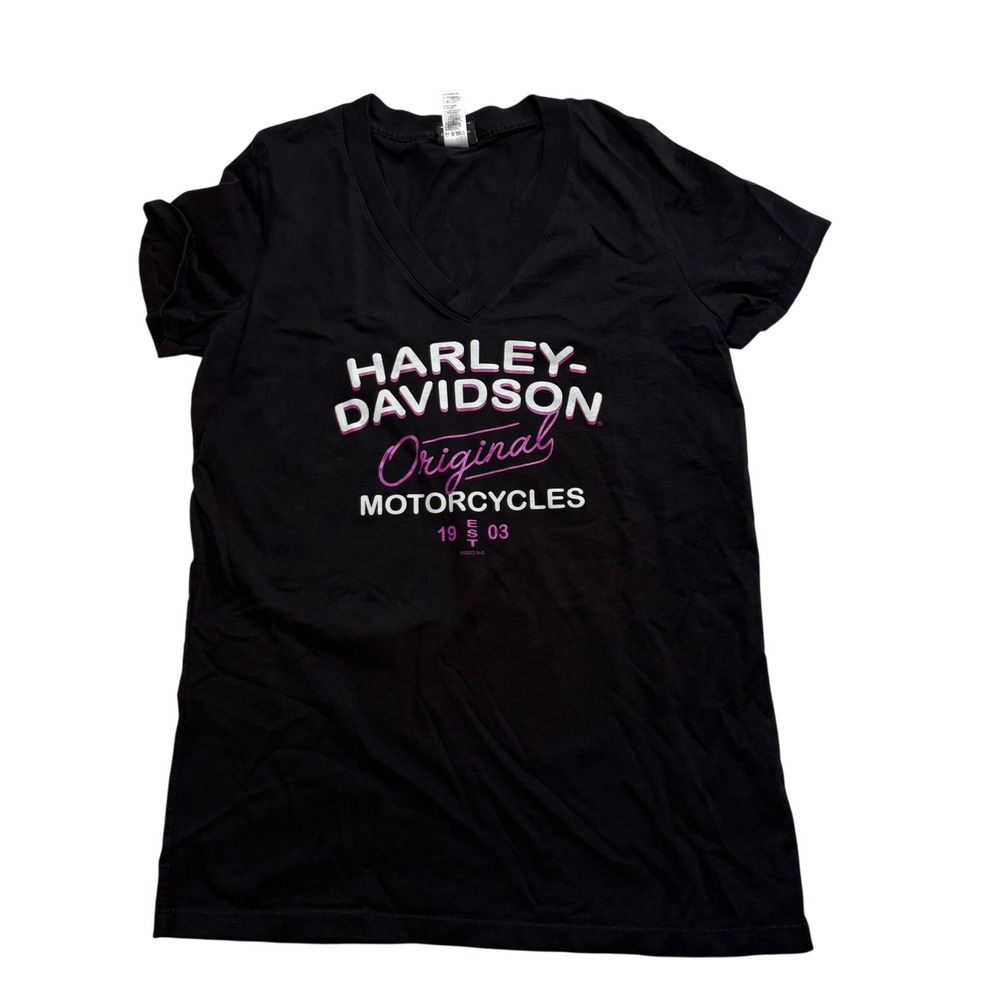 Harley-Davidson Tulsa OK Route 66 Shirt Women L Black Pink V-Neck RKStratman USA